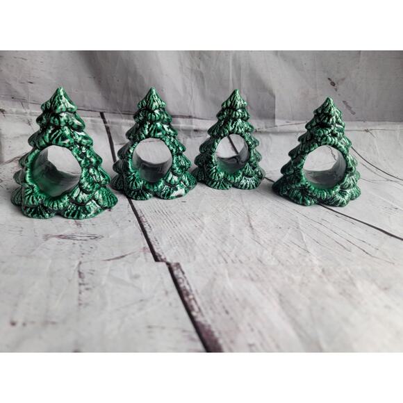 Vintage Ceramic Christmas Tree Napkin Rings Napkin Holders Set Of 4 MCM - Picture 8 of 11